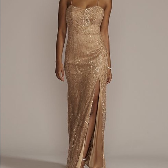 NWT GOLD CHAMPAGNE SIZE 4 TEXTURED SPARKLE BRIDESMAID WEDDING GUEST DRESS - Picture 1 of 4